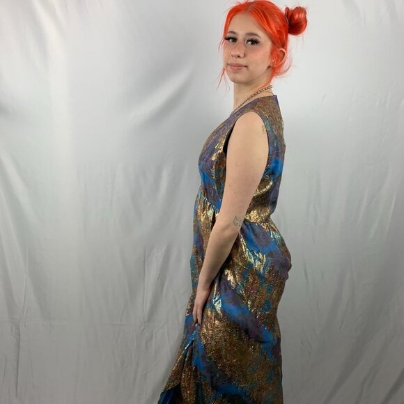 VINTAGE Morton  Miles for Malcolm Charles Metallic Sleeveless Gown - Picture 3 of 13